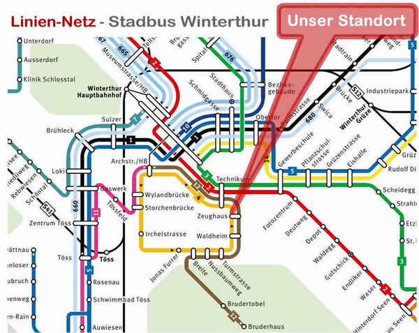Die Busslinien zum  Praxis für Veränderungscoaching und Raucherentwöhnung für Systemische Aufstellungen - open way institute - Mit Praxis für Veränderungscoaching und Raucherentwöhnung